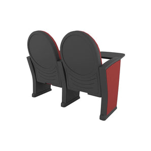 Rode theaterstoelen Atenas Plus PL van achteren met gestoffeerde rug en strakke afwerking