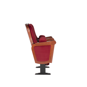 Zijaanzicht van de Gaiety-stoel met massief houten armleuningen