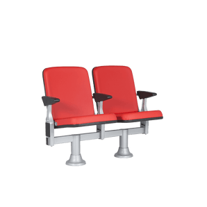 Rode compacte theaterstoelen Micra met automatisch opklapzitting en aluminium zijpanelen