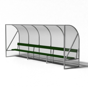 Dug-out van 5 meter met groene kunstgrasbank voor 10 personen