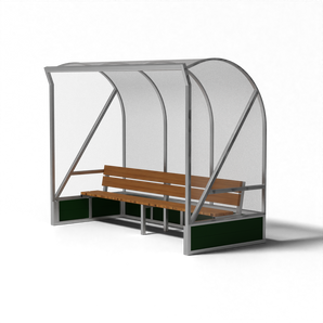 SKOR hockey dugout met houten bank en polycarbonaat dak