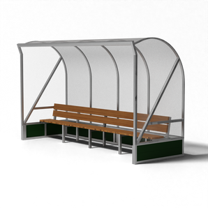 Hockey dugout van SKOR met aluminium frame en houten zitbanken